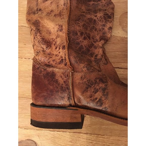 Distressed Leather Cowboy Boots Tan 